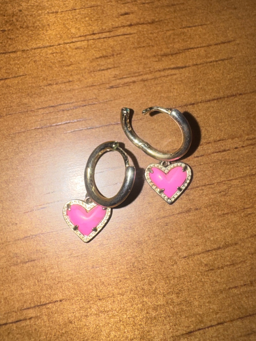 Kendra Scott Hot Pink Heart Gold Hoop Earrings (with Pink Heart Charms)